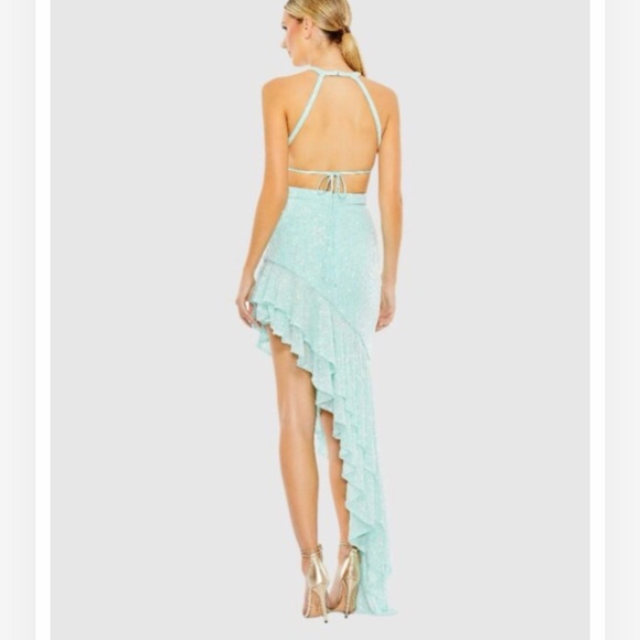 Mac Duggal 11274 Halter Neckline Asymmetrical Dress, Aqua Size: 8 100% Authentic - Picture 3 of 9